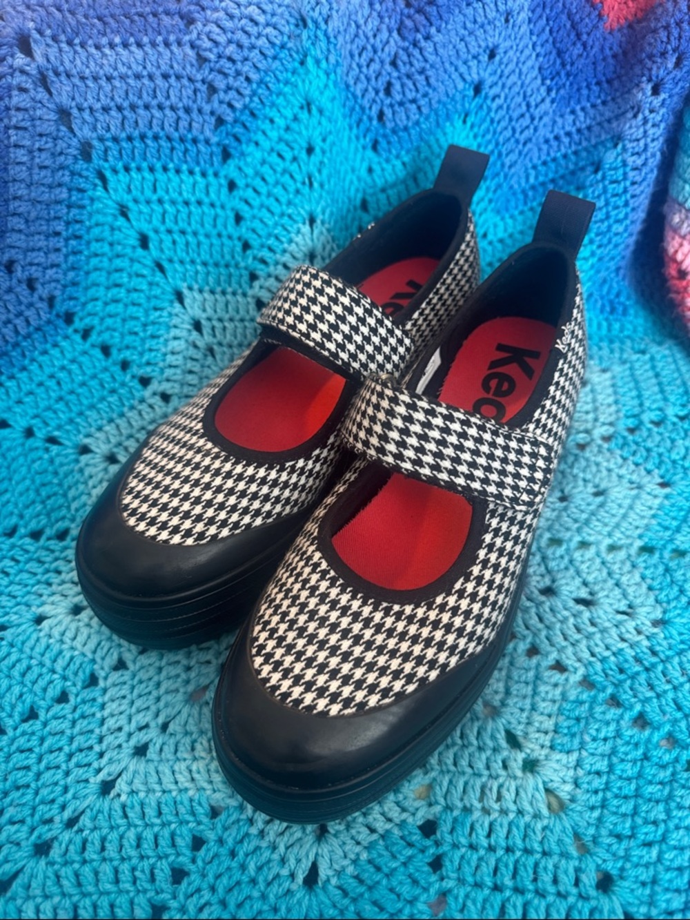 Keds Houndstooth Mary Jane Shoes - Black & White 6.5